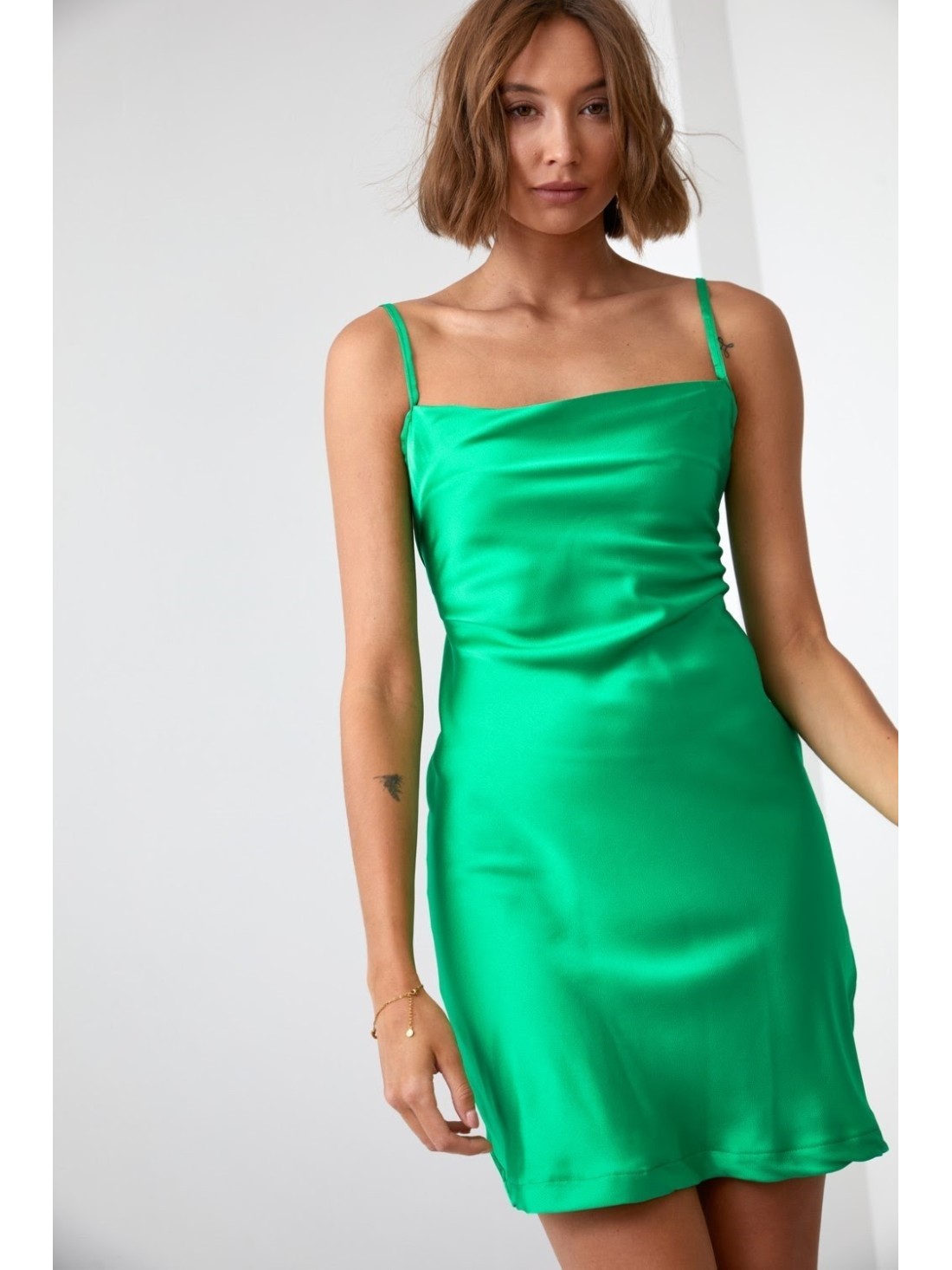 Green satin dress FG645